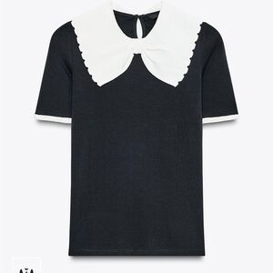 Zara Black and White Scalloped Collar Top